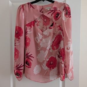 Eva Mendes for New York & Company Red and White Floral Blouse